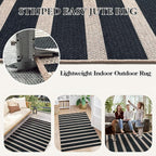 Lahome Striped Easy Jute 3x5 Outdoor Patio Porch Rug, Washable Rugs for Entryway Geometric Indoor Outdoor Living Room Carpet, Farmhouse Neutral Non Slip Black Carpet for Backyard Bedroom