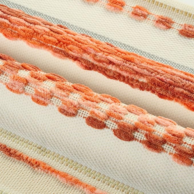 FUTEI Orange Decorative Throw Pillow Covers 12x20 Inch Set of 2, Soft Tufted Striped Textured Accent Pillow Case,Boho Pillows for Couch Decor