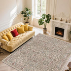 Vintage Moss Living Room Rug, 9x12 Washable Area Rugs for Dining Room Under Table, Soft Low Pile Large Carpet Bedroom, Non-Slip Boho Floral (9 x 12 Moss)