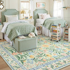Lahome Sylvie Machine Washable Area Rugs 8x10 Non Slip, Soft Boho Living Room Rugs, Ultra-Thin Vintage Cottage Throw Carpet for Home Office Dinning Room Kids Playroom, Green/Multi