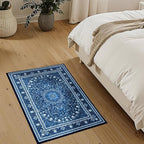 Lessymo 2 x 3 Entryway Rug - Machine Washable Area Rugs Boho Faux Wool Low Pile Area Rug for Bedroom, Floral Medallion Vintage Outdoor Rugs with Non-Slip Rubber,Blue White