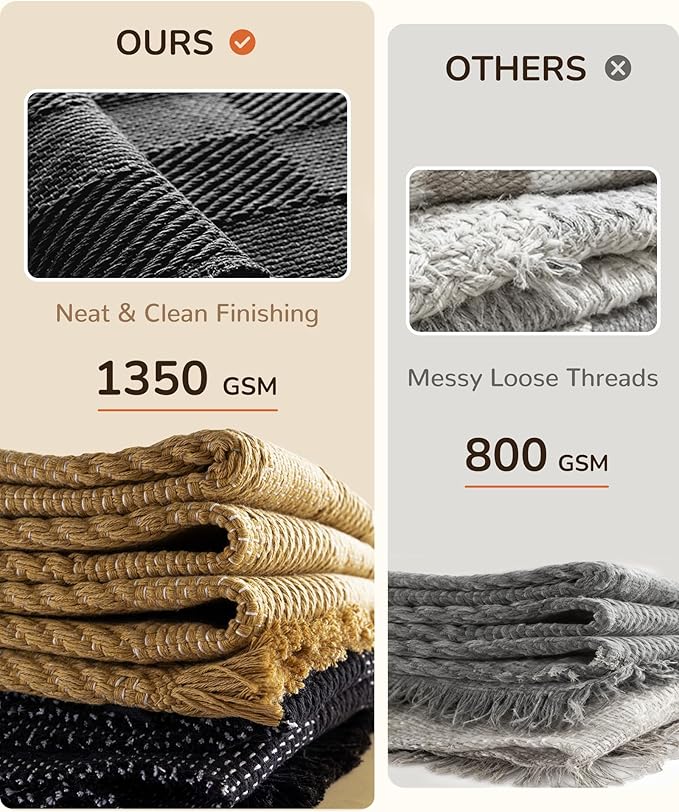 BESTSWEETIE 2'x6' Washable Rug Hand-Woven Low Pile Soft Checkerboard Pattern Reversible Checkered Braided Rugs with Short Fringe Carpet for Living Room Bedroom Dining Room Home Decor - Black/White