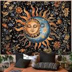Aipon Sun and Moon Tapestry for Bedroom Boho Vintage Floral Hippie Wall Tapestry Aesthetic Retro Flower Plant Large Tapestries Wall Hanging for Living Room Dorm Decor 90 x 68 Inch