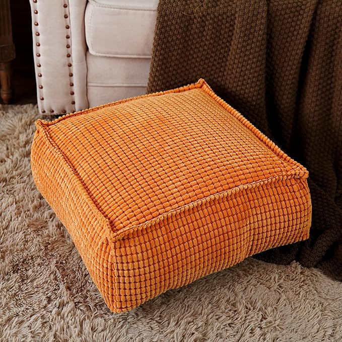 SUTAVIA Pouf Ottoman Cover Unstuffed Pouf Seat Decorative Soft Storage Bean Bag 20x20x8 Inches Square Floor Footrest for Living Room Bedroom (Burnt Orange, Square)