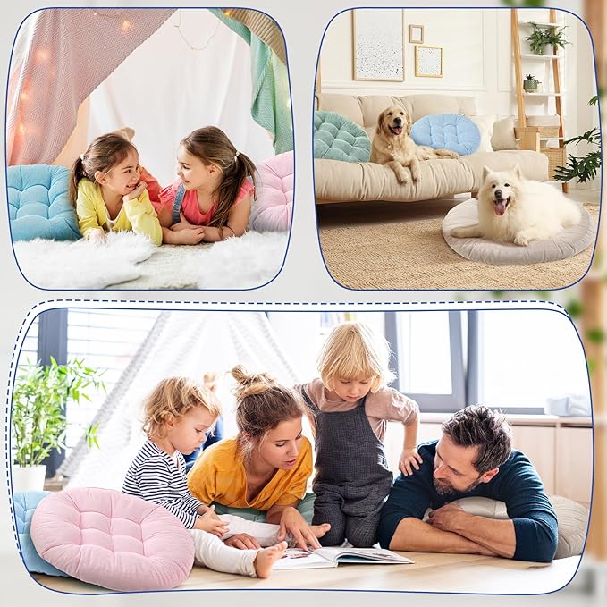 Jerify Floor Pillow Cushions Large Round Square Large Meditation Floor Pillow for Classroom Adult Meditation Picnic Party Seating Learning Daycare School(Round,Light Colors,4 Pcs)