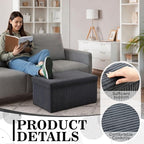 30'' Pouf Ottoman for Couch with Storage Plush Corduroy Ottoman Sectional Couch Large Foldable Gray Foot Stools for Living Room Plush Corduroy