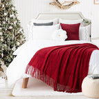 BATTILO HOME Red Throw Blanket for Couch, Soft Decorative Knitted Throw Blanket, Sofa Lightweight Burgundy Throw, 50x60 inches