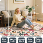 8x10 Area Rugs for Living Room Clearance Washable Boho Area Rug, Vintage Floral Non Slip Low Pile Large Rug for Living Room, Bedroom, Dining Room, Farmhouse (8 x 10 Beige Red)