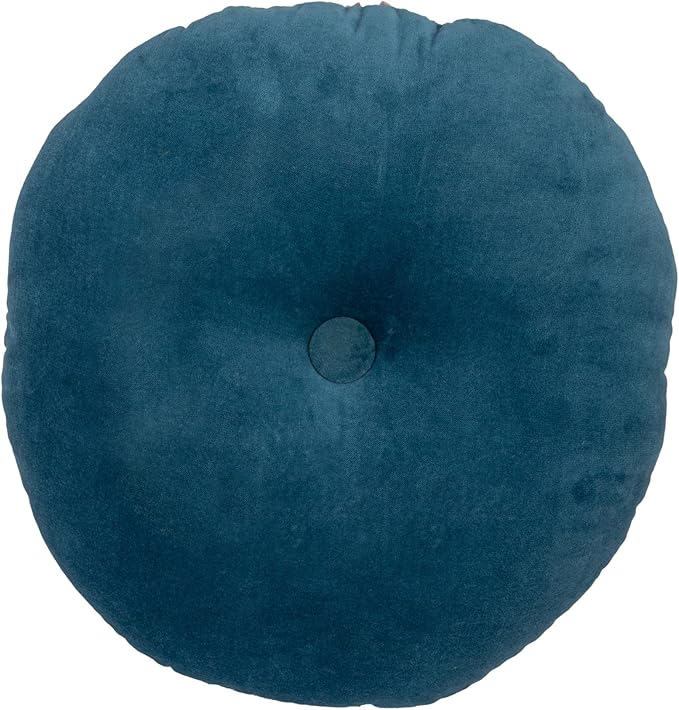 18 Inches Round Cotton Pillow with Tufted Scallop Pattern, Navy Blue and Pink