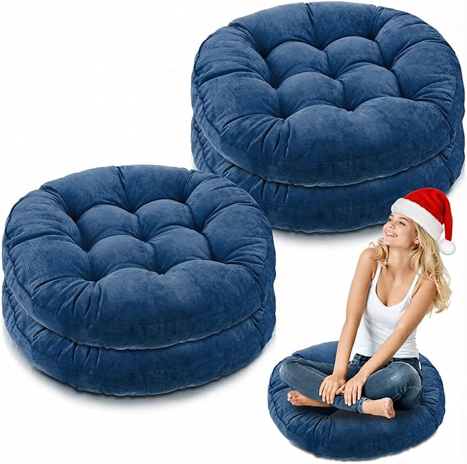 Jerify Floor Pillow Cushions Large Round Square Large Meditation Floor Pillow for Classroom Adult Meditation Picnic Party Seating Learning Daycare School(Round,Navy Blue,4 Pcs)