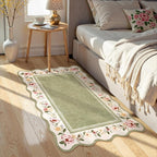 Lahome Floral 2x3 Rug, Green Kitchen Rugs Ulta-Thin Washable Indoor Mats for Entryway Non-Slip, Boho Scalloped Stain Resistant Small Throw Rugs for Bathroom Bedroom Ariele（Green）