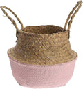 HANABASS Woven Seagrass Flower Basket with Handle 27cm Diameter Foldable Plant Pot Indoor Garden Decor Boho Style Patio Planter