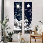 AOHMPT Pack of 2 Long Vertical Tapestry,Nature Landscape Tapestry with Serene Mountain River, Moon & Sun Motifs,Traditional Ink Painting Wall Art,Zen Aesthetic Wall Hanging for Living Room Bedroom Decor 13" W x 51" H"
