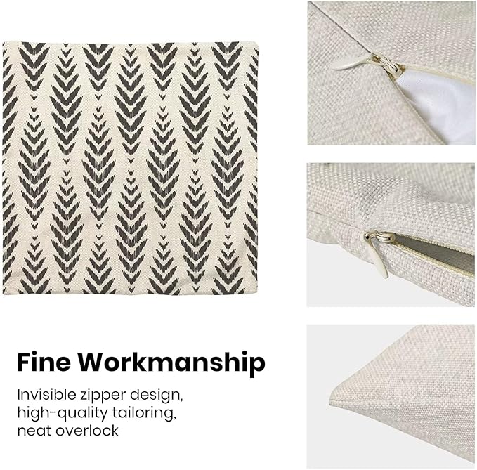 Boho Pillow Covers 20 x 20 Inch Pack of 2, Black and White Bohemian Ethnic Herringbone Pattern Decorative Throw Pillow Covers Vintage Linen Farmhouse Outdoor Pillowcase for Bedroom Home Sofa Decor
