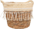 Toyvian Rustic Handwoven Plant Basket with Tassel Natural Grass Rope Indoor Planter Decorative Floral Container with Built in Leak Liner for Living Bedroom Office Boho Farmhouse Style