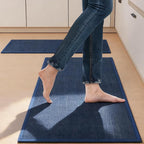 Kitchen Mat Set of 2 PCS, Cushioned Non Slip Rugs for Kitchen Floor, Absorbent Runner Comfort Standing Mats Washable for Kitchen, Office, Home (Dark Blue, 17.3"x47"+17.3"x30")