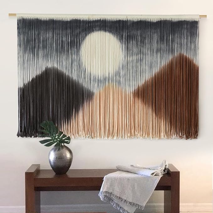 Macrame Wall Hanging Large Macrame Wall Decor Yarn Tapestry Fiber Art Hand Dip-Dye Craftsmanship Cute Boho Home Decor 57" W x 35" L