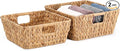 Square Water Hyacinth Storage Baskets Set of 2, Woven Basket for Christmas Gifts Empty, Handwoven Wicker Baskets Organizers with Handles for Pantry, Living Room，Shelf & Home Decor,Medium