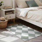 Beeiva Checkered Print Indoor Door Mats for Entryway, 2x3 Washable Bathroom Rug Non Slip Soft Small Rug for Bedroom Ultra Thin, Moroccan Trellis Carpet for Laundry Kicthen Decor (Green/White)