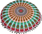 CRAFT KALA 22 Inch Meditation Floor Pillow Cover Round Pillow Seating Hippie Decorative Adults Bohemian Mandala Cushion Cover Outdoor Living Room Throw Ottoman Poufs Cover 22", Musturd Mirchi