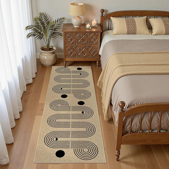 Kitchen Runner Rugs for Hallway, 2x6 Washable Farmhouse Non Slip Outdoor Runners Rug for Bedroom Porch Laundry Bathroom Geometric Brown