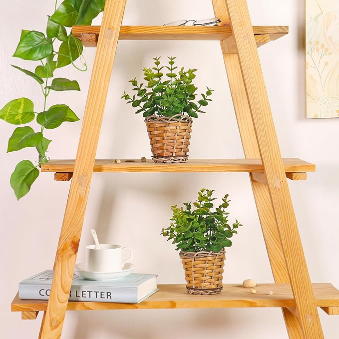 2 Pack Small Fake Plants Eucalyptus Potted Artificial Plant for Table,Bathroom,Farmhouse, Home Décor
