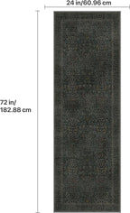 GENIMO 2x6 Runner Rug Non-Slip Washable, Low Pile Vintage Floral Indoor Carpet for Hallway Entryway Kitchen Bathroom, Stain Resistant （Charcoal Green）