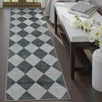 Beeiva Checkered Print Hallway Runner Rug 2.5x8, Ultra Thin Kitchen Runner Rugs Non Skid Washable 8ft, Moroccan Plaid Design Floor Carpet for Entryway Bedroom Bedroom, Gingham Geometric Home Decor