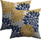 Navy Blue Yellow Pillow Covers 20X20 Inch Set of 2, Modern Geometry Dahlia Floral Print Decorative Throw Pillow Covers Outdoor Farmhouse Cushion Case for Home Couch Sofa Bed Decoration