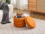 Flouki 19.5" Storage Ottoman Round, Vanity Stools for Bedroom, Velvet Pouf Ottoman with Removable Lid, Modern Ottoman Stool for Girls Women, Foot Stool for Living Room, Orange