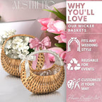 Small Flower Girl Basket Set of 2 - Small Wicker Basket with Handle and Waterproof Lining 6.3" x 5.12" x 3.75" - Tiny Easter Baskets with Rattan Design for Flowers, Sweets, Gifts, Home Decor & Storage