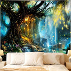 Apdidl Forest Nature Tapestry for Bedroom, Tree of Life Fantasy Backdrop Wall Mural Tapestries, Fairy Tales Magical Waterfall Landscape Large Tree Butterfly Wall Hanging for Living Room Decor 51"X60"