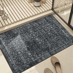 Entryway Rug Door Mat, Washable Samll 2x3 Rug, Black Boho Front Door Mat, Non Slip Area Rugs, Low Pile Throw Accent Entry Carpet for Indoor Entrance, Bathroom and Kitchen(Black 2x3ft)