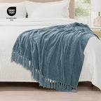 RECYCO Throw Blanket Soft Cozy Chenille Throw Blanket with Fringe Tassel for Couch Sofa Chair Bed Living Room Gift (Dusty Blue, 60'' x 80'')