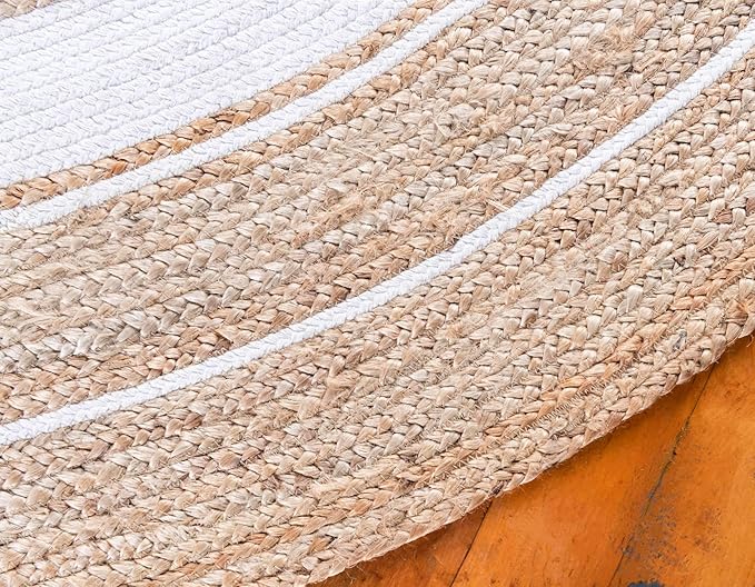 Unique Loom Braided Jute Collection Classic Quality Made Natural Hand Woven with Coastal Design Area Rug (3' 3 x 3' 3 Round, Natural/ Ivory)