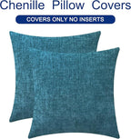 CaliTime Throw Pillow Covers Decorative 24 X 24 Inches Pack of 2 Cozy Chenille Cushion Cases for Couch Sofa Bed Living Room Home Ocean Blue