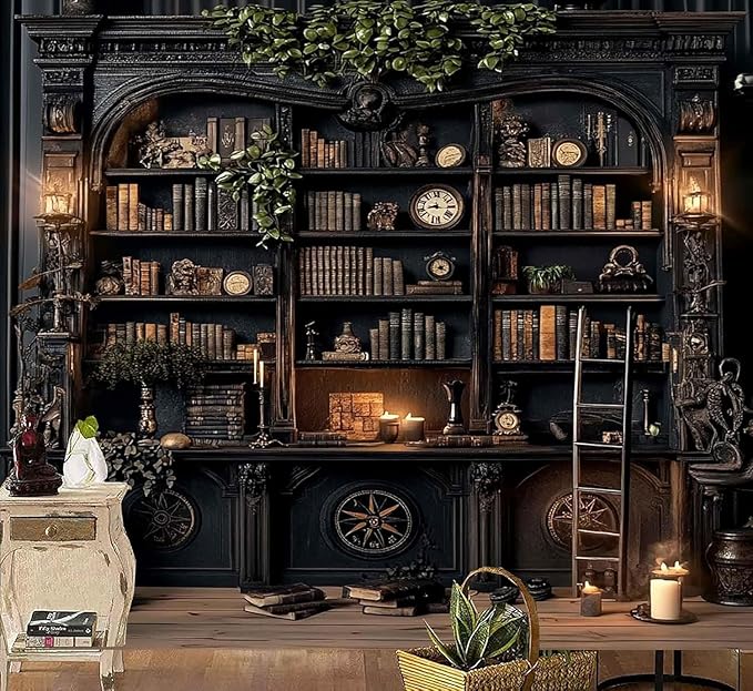 TUGCAY Vintage Bookshelf Tapestry, Medieval Gothic Bookcase Tapestry Spooky Library Tapestries Book Skull Backdrop for Bedroom Living Room Dorm Office Wall Decor 80’’ x 60’’