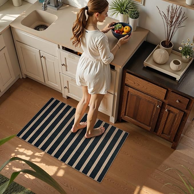 Lahome Elance Striped Easy Jute Entryway Rug, 2x3 Kitchen Rugs Non Slip Washable Indoor Outdoor Door Mat, Farmhouse Neutral Lightweight Non Shedding Small Carpet for Entry Welcome Door
