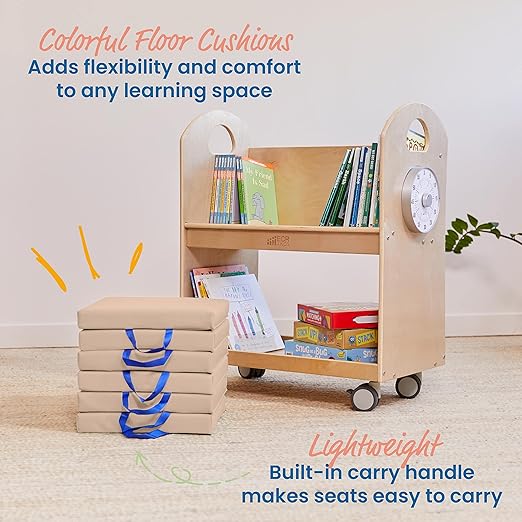 ECR4Kids SoftZone Square Floor Cushions with Handle, Flexible Seating, Sand, 6-Piece