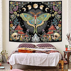 Accnicc Moth Tapestry Boho Mushroom Hippie Skull Wall Tapestry for Bedroom Aesthetic Vintage Floral Plant Moon Phase Small Tapestries Wall Hanging for Dorm Living Room Decor 48 x 36 Inch