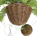 Hollyone 25" Artificial Boston Fern Hanging Basket 31 Leaves Fake Ferns in Rattan Pot Medium Greenery Plants for Outdoors & Indoor Faux Fern Bush Basket Plant Patio Garden Home Decor Dusty Green