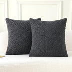 FUTEI Charcoal Throw Pillow Covers 26x26 Inch Set of 2,Furry Faux Fur Teddy Boucle Textured Cushion Covers,Soft Fluffy Decorative Euro Pillow Shams,Home Decor for Couch Bed Living Room Office Car