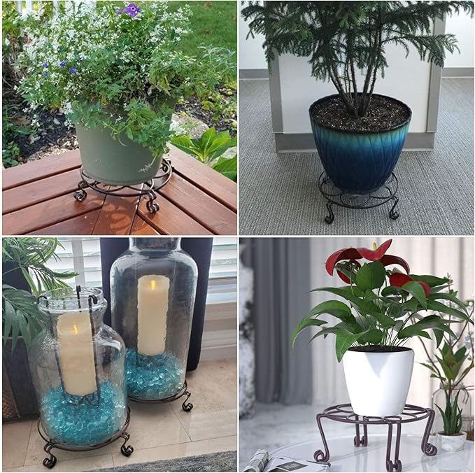 Yimobra Original Patented Plant Stand for Flower Pot Heavy Duty Potted Holder 10.2 x 4.7 Inches, Tall Indoor Outdoor Metal Rustproof Iron Garden Container Round Supports Rack for Planter Bronze/Brown