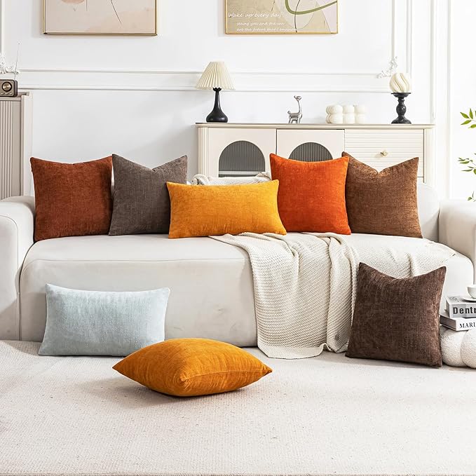 Set of 4 Soft Textured Decorative Throw Pillow Covers 22x22 Inch Cozy Farmhouse Cushion Cover Square Accent Pillow Cases for Bed Couch Sofa Living Room, Rust