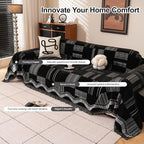 ROOMLIFE Black Sofa Cover, Vintage Boho Couch Cover for 3 Cushion Sofa, Non Slip Chenille Sofa Slipcovers for Dog, Washable Furniture Sofa Protector Cover with Tassel for Living Room, 71''X150”