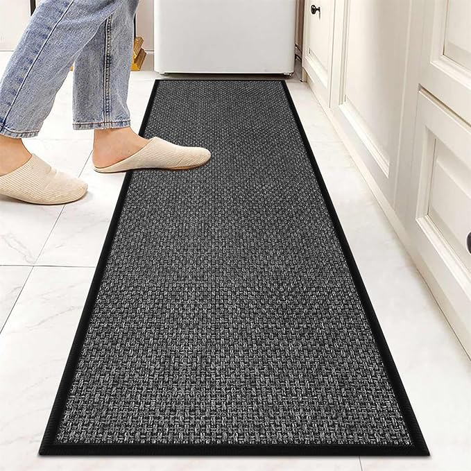 6ft Kitchen Runner Rugs Non Skid, Absorbent Small Jute Kitchen Carpet Rugs, Rubber Backed Home Floor Mat, Black