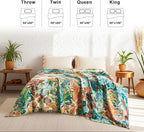 Boho Throw Blanket for Couch Sofa Chair Cotton Spring Blankets for Bedroom Living Room All Season Soft Lightweight Reversible Botanical Floral Embroidery Decorative Throws 50"x60" Home Decor