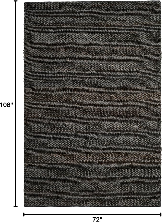 SAFAVIEH Area Rug 6x9 - Natural Fiber Collection - Charcoal, Handmade Jute, Braided Woven Design, Ideal for Living Room, Bedroom (NF212C)