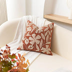 BlissBlush 20x20 Throw Pillow Cover, Brick Red Square Decorative Cushion Cover for Couch Sofa, Floral Tufted Embroidered Velvet Farmhouse Accent Pillowcase (Cover Only)