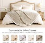 Amélie Home Striped Knit Throw Blanket for Couch, Dual-Sided Soft Chenille Decorative Blankets for Sofa & Chair, 50"x60", Khaki & White
